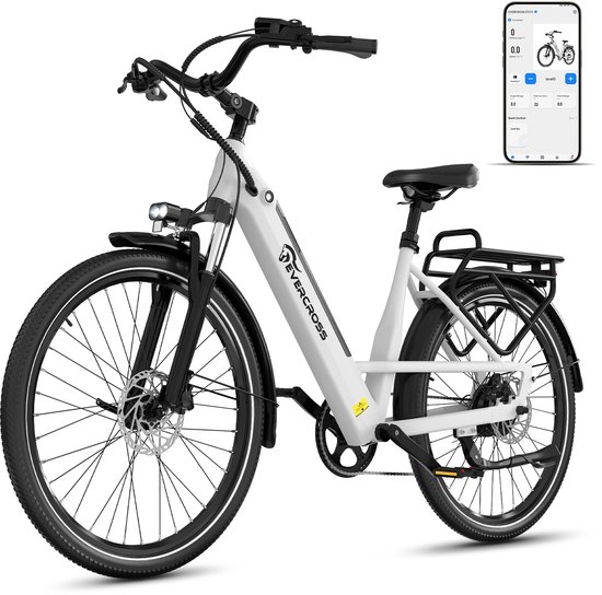 EVERCROSS EK25 Elektrische Fiets - 27.5 x 2.35 Inch - 36V 13Ah Accu - App & NFC - Koppelsensor - 7 Versnellingen - Wit