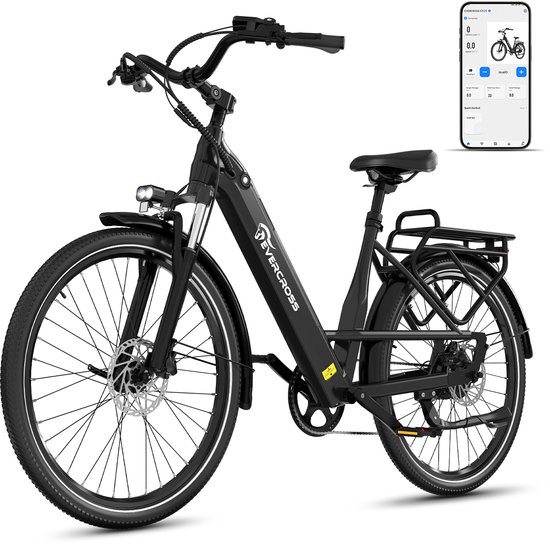 EVERCROSS EK25 Elektrische Fiets - 27.5 x 2.35 Inch - 36V 13Ah Accu - App & NFC - Koppelsensor - 7 Versnellingen - Zwart