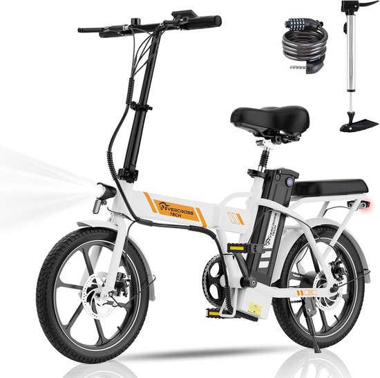 EVERCROSS EK5 Elektrische Fiets - Opvouwbaar E-Bike - 16 Inch - 25km/u - Wit van EVERCROSS