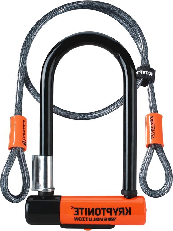 Evolution Mini 7 U-Lock Kryptonite dubbele fiets - oranje zwarte vergrendelingskabel - hoge veiligheid van EVOLUTION