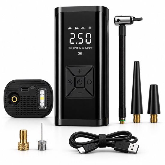 Evy24 Elektrische Bandenpomp - Draadloze Mini Compressor - Auto - Fiets - Ballen - Digitaal Display - USB-C Oplaadbaar - 10.5 Bar - 4500mah Powerbank
