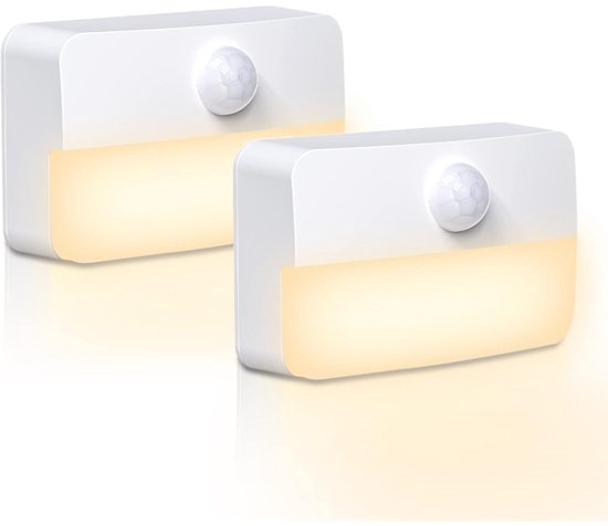 EXCITAT LED-nachtlampje met bewegingsmelder - 2-pack - Nachtlampje voor kinderen met bewegingsmelder - Warm wit licht - Verlichting voor binnentrap - Automatische aan/uit-sensorlamp - Geschikt voor slaapkamer, badkamer, gang en richtingaanwijzers van EXCITAT