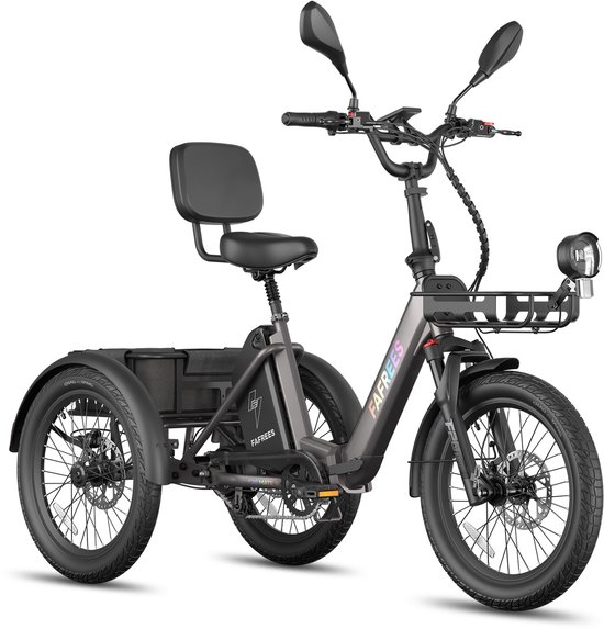 Fafrees Elektrische Driewieler - 20 Inch 48V 21Ah Accu - Dik Klapfiets E-Bakfiets - Elektrische Fiets - Elektrische Vrachtsfiets 180kg - 85km Bereik - Grote groentemanden aan de voor- en achterkant - Koppelsensor - Max 180kg Belasting - Zwart van FAFREES