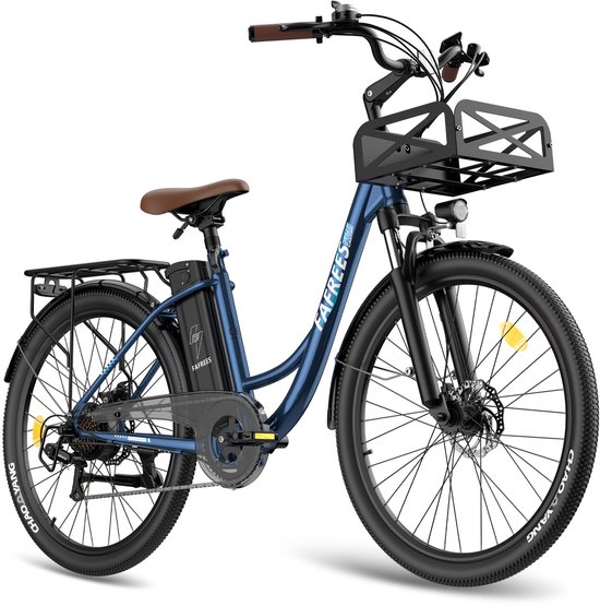 Fafrees Elektrische Fiets - 36V 25AH Accu - Actieradius Tot 120 Km- Elektrische Stadsfiets -Shimano 7 Versnellingen - LCD Display - Mechanische Schijfremmen - City Commuter E-Bike - Blauw