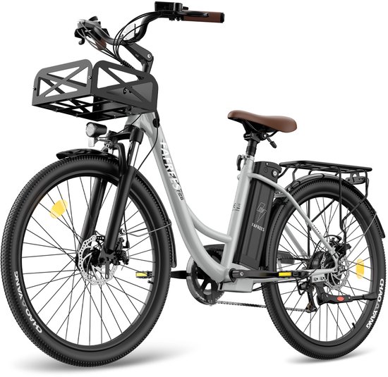 Fafrees Elektrische Fiets - 36V 25AH Accu - Actieradius Tot 120 Km- Elektrische Stadsfiets -Shimano 7 Versnellingen - LCD Display - Mechanische Schijfremmen - City Commuter E-Bike - Grijs