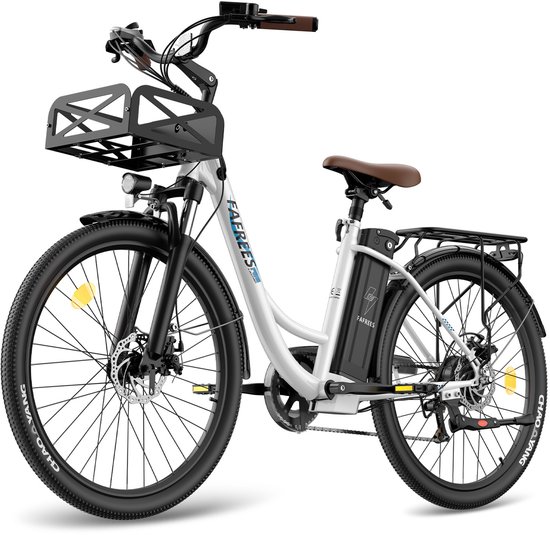 Fafrees Elektrische Fiets - 36V 25AH Accu - Actieradius Tot 120 Km- Elektrische Stadsfiets -Shimano 7 Versnellingen - LCD Display - Mechanische Schijfremmen - City Commuter E-Bike - Wit