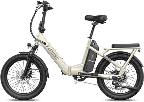 FAFREES F20 Flex Opvouwbare Elektrische Fiets – 36V 20Ah Accu, 100km Bereik, 7-Speed Shimano, Dubbel Geveerd, Torque Sensor Crèmekleurig