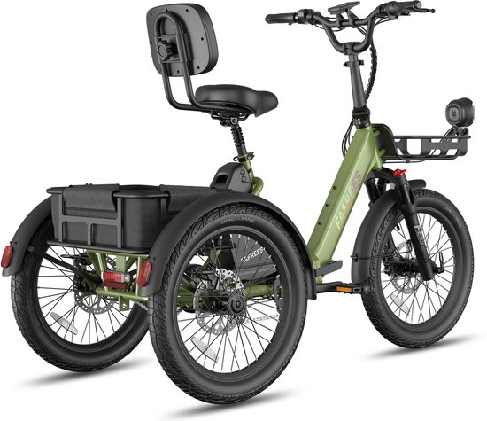 FAFREES F20 Mate II Elektrische Driewieler – 21Ah Accu, 85km Bereik, 65Nm Koppel – Voor Senioren & Dagelijks Gebruik Oliver Green