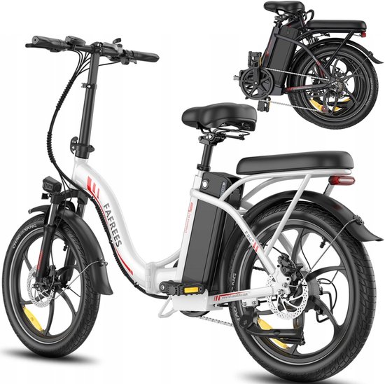Fafrees F20+ Opvouwbare E-Bike Wit, 25km/h Max Snelheid, 20Ah Accu & 250W Motor, 90km Actieradius, 7 Versnellingen Shimano, 20x3.0 Robuuste Banden, 160mm Schijfremmen, Voorvering, LED Koplamp/Achterlicht van Merkloos