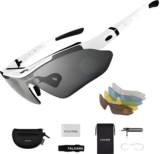 Falkann Basics Gepolariseerde Fietsbril Set - Sportbril / Zonnebril incl. 5 Verwisselbare Lenzen - UV400 - Wit