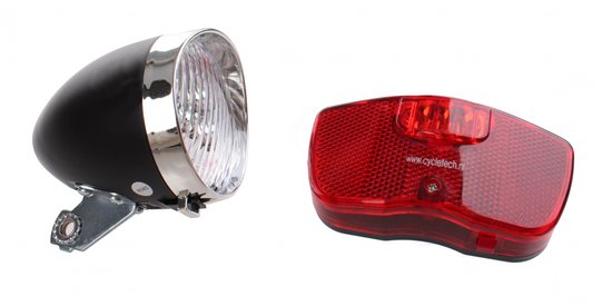 Falkx Retro LED fietsverlichtingsset - koplamp en achterlicht met reflector - inclusief batterijen