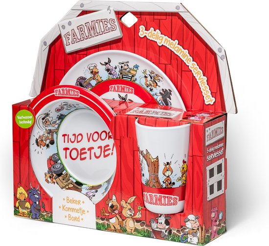 Farmies Kinderservies - 3 Delige serviesset - Melamine - Rood van Fa