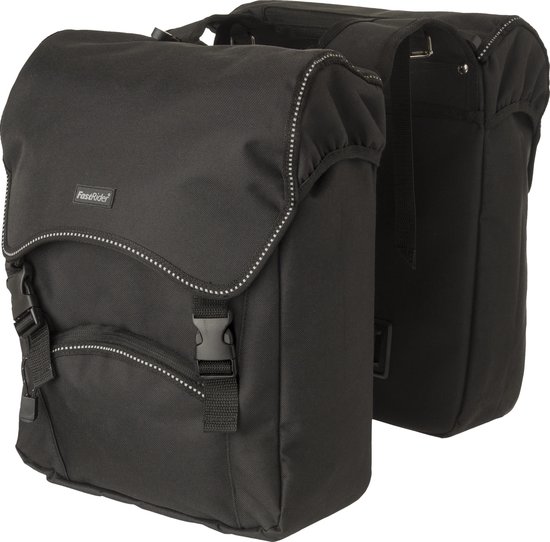 Fastrider Unibag Dubbele Fietstas - Voorzien van uitsparing voor snelbinders en LED verlichting - Waterafstotend - Reflectiestrepen - 28 liter - Zwart van FastRider
