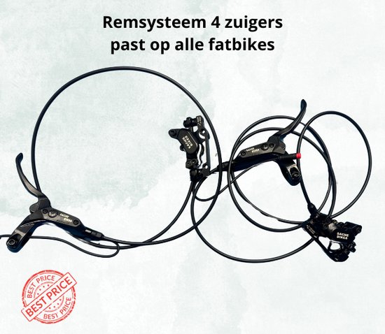 Fatbike hoog kwaliteit Hydraulische remmen 4 zuigers Sache Bikes - hoog kwaliteit - kant en klaar - gevuld - Past op Ouxi V8 H9 - Qmwheel V20 V30 en andere merken - alle fatbikes van Merkloos