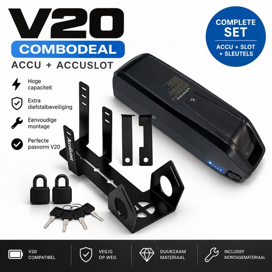 Fatbike V20 (Pro) Accu met Batterijslot Accuguard - Batterij 48V 15.6Ah - AccuV20 en V20 Pro - 5-polig - ComboDeal - Complete Set