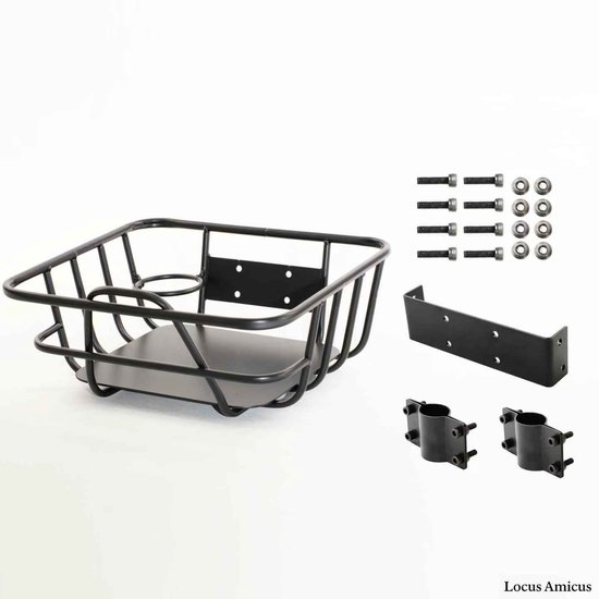 Fatbike Voordrager Mandje met Bekerhouder & Toebehoren – Zwart Aluminium – Geschikt voor Ouxi C80 Mini / V20 Mini van Ouxi