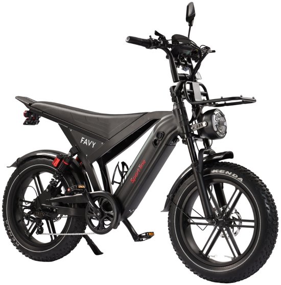 FAVY Sportline Fatbike - Limited GT20 Edition - Rijklaar - 65 km Actieradius - Verlengd Duo Zadel - NFC - Alarmsysteem - LCD Display - Hydraulische Schijfremmen - Bekerhouder - 250W Motor - Incl. Elektrische Fietspomp - 2 Jaar Garantie - Zwart van Merkloos
