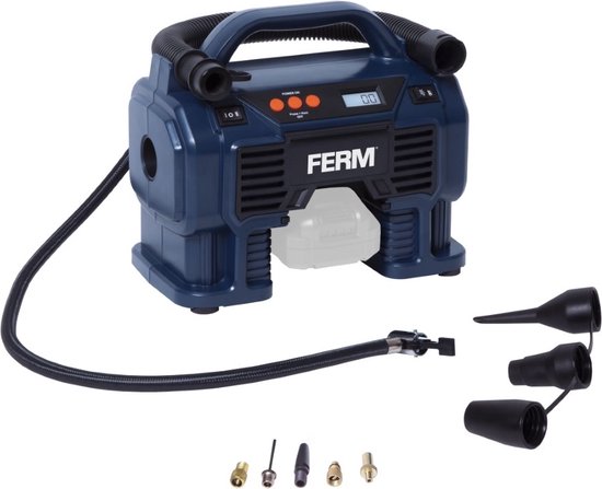 FERM - F-POWER - CRM1054 - Draagbare Accu compressor - ZONDER accu / lader - 20V - met - Werklamp - Blower - Voor oppompen tot - 20 BAR - Maximaal 380 liter per minuut - werkt op 20V F-Power accu [niet bijgeleverd]
