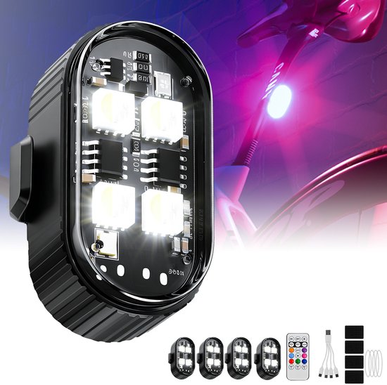 Fiets achterlicht-Fiets achterlicht led batterij-IPX65 waterdicht - Oplaadbaar, zeer helder LED-achterlicht voor fietsen - 10 verlichtingsstanden - Batterijduur van 9 uur - Geschikt voor fietsen, auto's en motoren-4 stuks