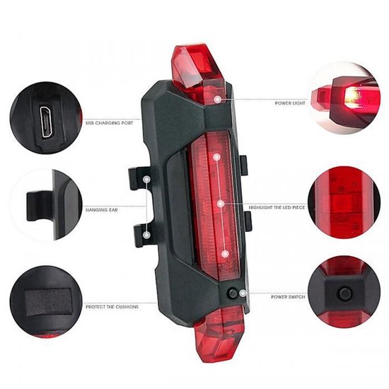 Fiets Achterlicht - Fietsachterlicht - Rood - Led - Oplaadbaar - USB - Fiets Lamp van Fiets.