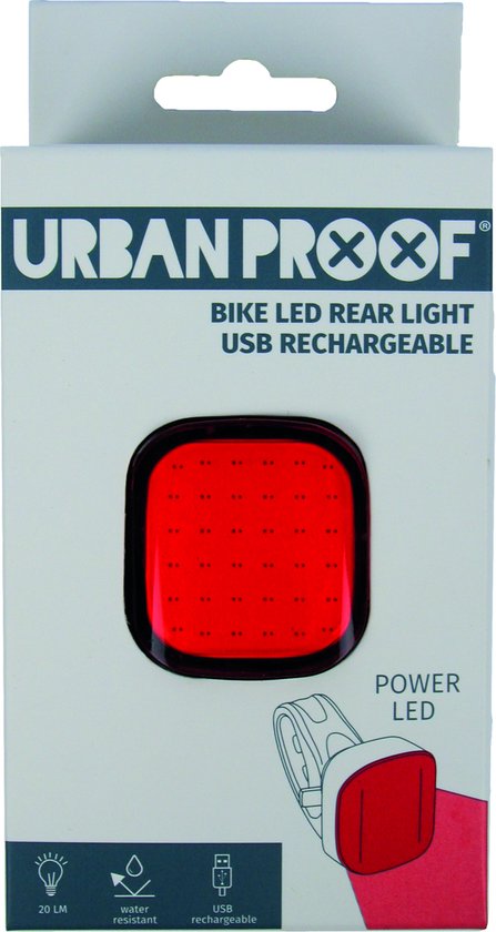 Fiets Achterlicht LED Urban Proof High Power vierkant - USB oplaadbaar