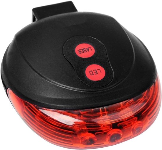 Fiets Achterlicht - Veiligheidslamp - Fietsen in Donker - 5 LED 2 Laser - IPX2 Waterdicht - Rood