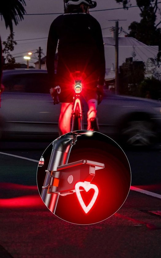 Fiets Achterlicht - Veiligheidslamp Hartvorm - Zichtbaar Zijn - Zonne-energie Oplaadbaar - 7.8x3.1x5.6cm - Rood