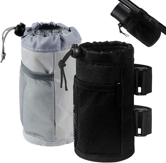 Fiets beker houder - 2 stuks - Universele Bekerhouder - Bidonhouder met Klittenband - Bekerhouder Fiets - Bekerhouder - Bidonhouder Fiets - Geschikt voor Cruiser, Mountainbike, Scooter, Vouwen, Racefiets - zwart/grijs