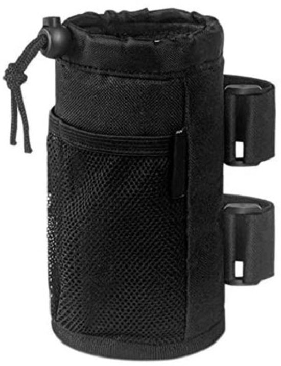 Fiets bidonhouder - bekerhouder - opvouwbaar - Tactische waterfles Pouch - Camping Reizen Sport - Geschikt voor fiets,scooter en rolstoel , golfkar en strand - met netvak en koordvergrendeling - zwart