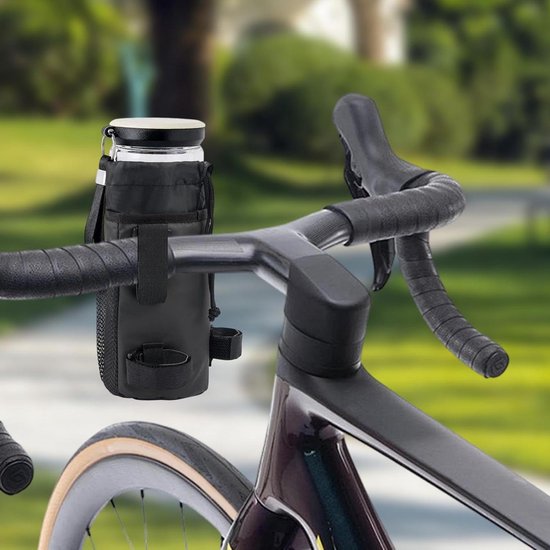 Fiets Bidonhouder - Fleshouder Stuur - Fietsen Organiseren - Verstelbaar Meshvak - 26.5 x 18 x 2 cm - Zwart