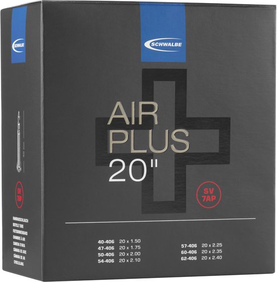 Fiets Binnenband Schwalbe Air Plus AV7AP 20" / 40/62-406 - 40mm Fransventiel van Schwalbe