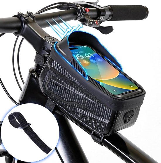 Fiets Frame Tas - Stuurtas Opbergtas - Fietstochten Maken - Waterdicht Touchscreen - 6.8 Inch Telefoon - Zwart