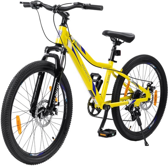 Fiets Heart Bike Kinderfiets VANKEL - 24 inch - 6 Versnellingen - Kettenschakeling - Schijfremmen - Voor Kinderen vanaf 8-12 Jaar - Sportief Ontwerp - Geel van VANKEL
