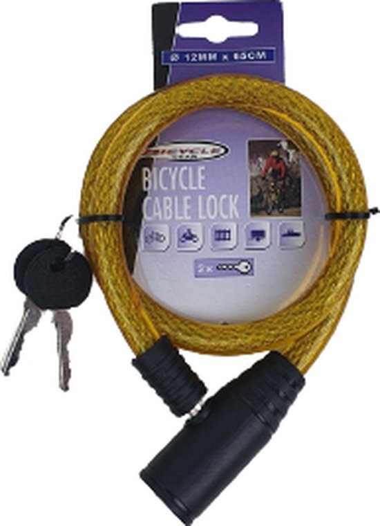 Fiets kabelslot - Geel / Zwart - Kunststof / Metaal - 12 mm x h 65 cm - Slot - Fietsslot - Fietsen - Bike van Merkloos