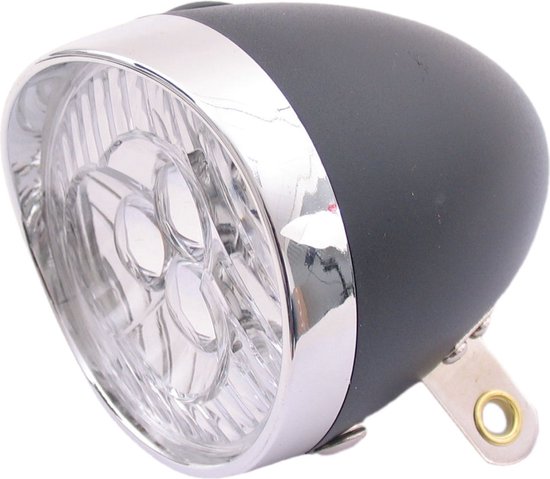 Fiets Koplamp Edge Retro 3 Led - Aan/Uit - Incl. Batterijen - zwart/chroom