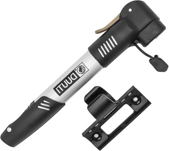 Fiets mini pomp - Lucht handpomp - Banden oppompen - Dubbele kop - 6 Bar druk - Zwart zilver