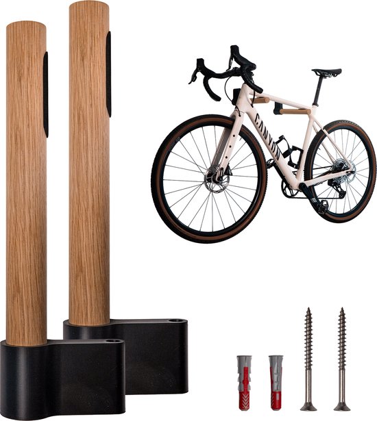 Fiets Ophangsysteem - Racefiets Muurbevestiging - Muurbeugel Fiets - Fietshaak - Eikenhout - Max Belading 15kg