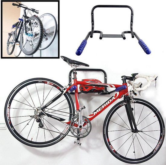 Fiets Ophangsysteem voor 2 Fietsen - Fietsenrek - Legplank voor Helm - Fietshaak - Muurbeugel fiets - Wandmontage van Merkloos