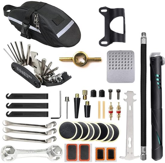 Fiets Reparatieset - Zwart - Compacte 16-in-1 Multitool met Fietspomp - Voor Fietsers