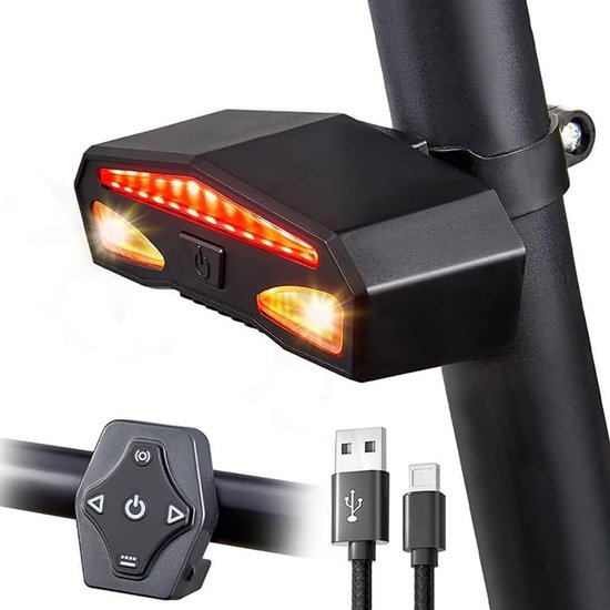 Fiets Richtingaanwijzer Achterlicht - Fietsverlichting Waarschuwingslicht - Veilig Fietsen - Draadloze Afstandsbediening - IPX4 Waterdicht - Zwart