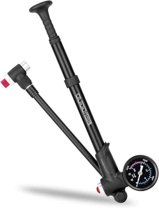 Fiets Schokdemper Pomp - Hoge Druk Pomp - Onderhoud Fietsvering - Met Manometer - 300 PSI - Zwart