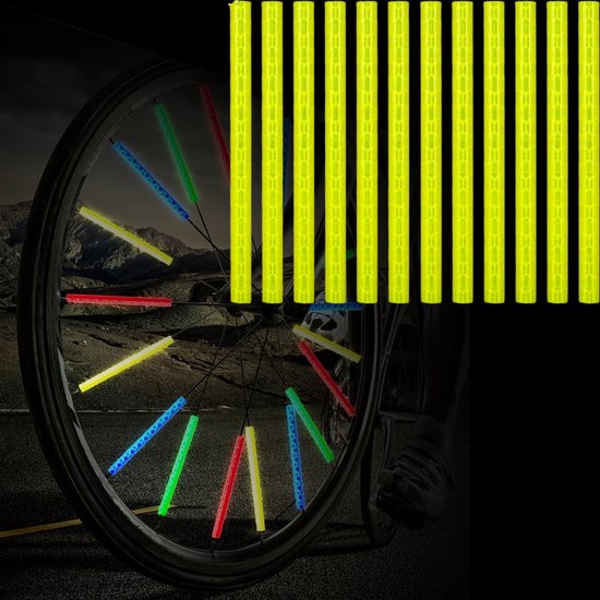 Fiets Spaak Reflector Geel - 12 Stuks - Glow In The Dark - Spaakreflector - Spaakreflectoren Staafjes van Onpiko