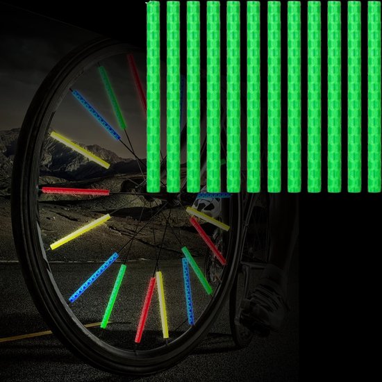 Fiets Spaak Reflector Groen - 12 Stuks - Glow In The Dark - Spaakreflector - Spaakreflectoren Staafjes van Athletiqs