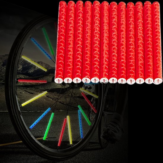 Fiets Spaak Reflector Rood - Set 12 Stuks - Glow In The Dark - Spaakreflector - Spaakreflectoren Staafjes van Strex