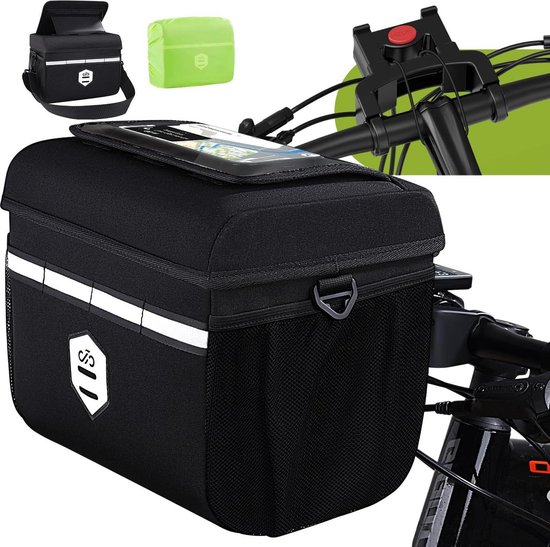 Fiets stuurtas 8 liter met adapter - waterdicht - fietsaccessoires voor mobiele telefoon - MTB - afneembare schouderriem van Cordo