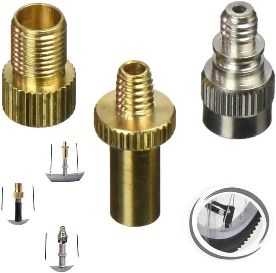 Fiets ventieladapter set - Ventiel opzetstukken - Banden oppompen - 3-delige universele set - 3 stuks - Metaal