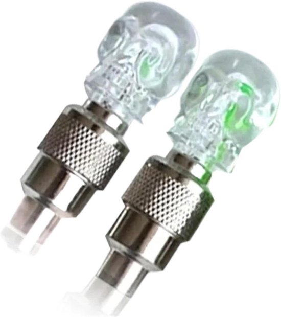 Fiets Wiel Verlichting - Band Ventiel Lampjes - Nachtelijk Fietsen - Waterdicht Schokbestendig - 2 Stuks - Schedel Kleurrijk
