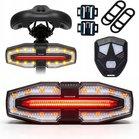 Fietsachterlicht - Fietsveiligheidslicht - 5 Lichtstanden & Draadloze Afstandsbediening - Met Richtingaanwijzer & USB Oplaadbaar - 500mAh - Waterdicht & Compact - Voor Nachtelijk Fietsen