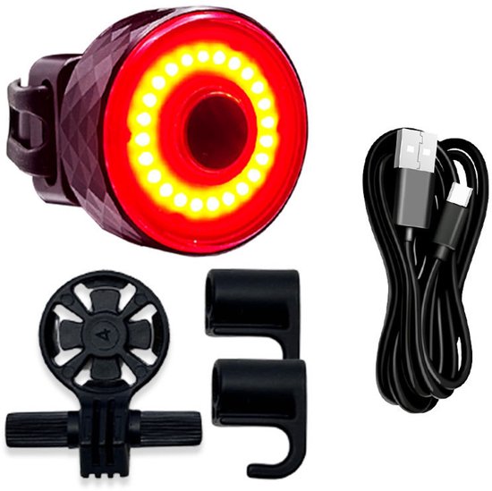 Fietsachterlicht - LED Achterlicht - USB Oplaadbaar - 42 mm - Rood - Met Zadelpenhouder, Zadelhaak en Bindband - Voor Fiets, MTB en Racefiets - Universeel - Fietsverlichting