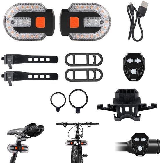 Fietsachterlicht met LED-richtingaanwijzer - USB oplaadbaar - Waarschuwingslicht voor mountainbikes in het donker - Met afstandsbediening - Geschikt voor mountainbikes en fietsen - Universeel voor voor- en achterwiel - Ingebouwde batterij - ABS